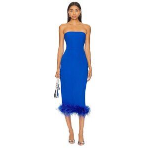 Amanda Uprichard X Revolve Simpson Dress in Cobalt Small New Womens Midi Feather
